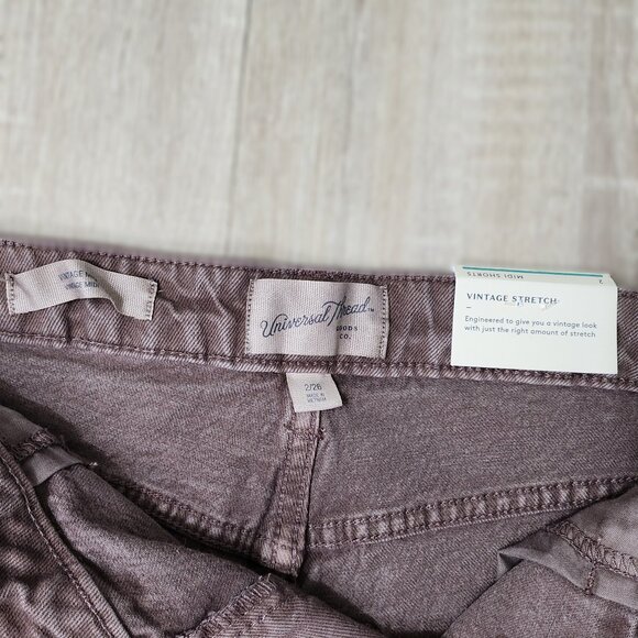 Purple/Brown Midi Denim Cutoff Shorts - Picture 4 of 6
